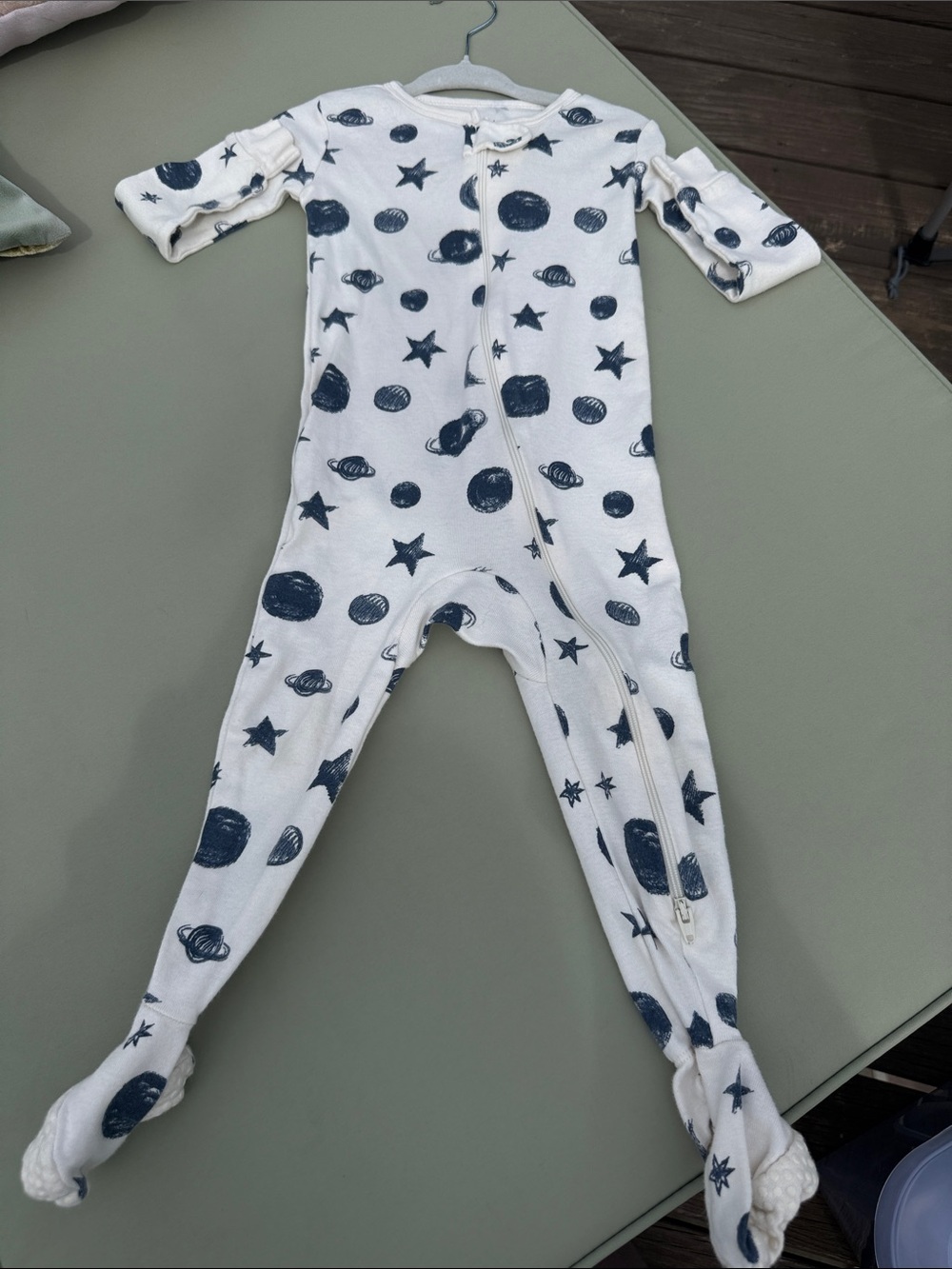 Navy Space-Print Footed One-Piece for Kids - Zip Front